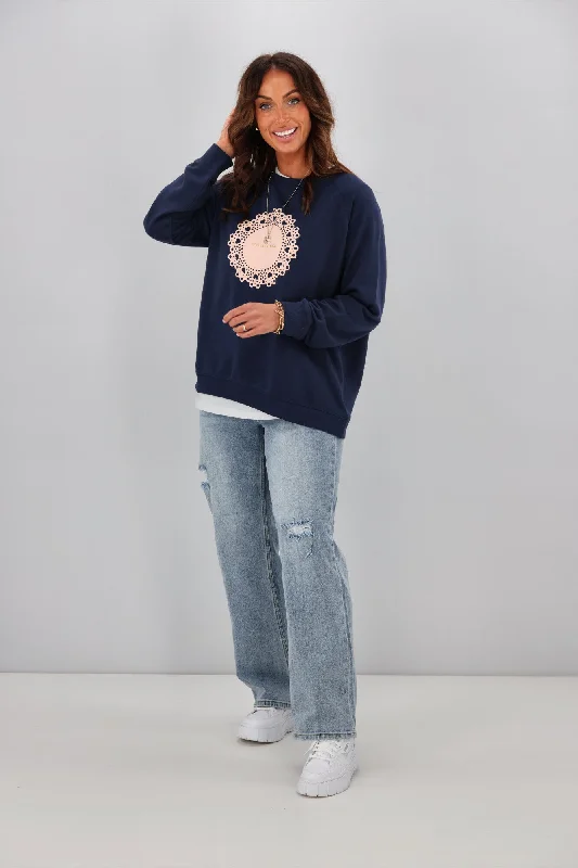 Stella + Gemma Classic Sweater Navy Blush Doily