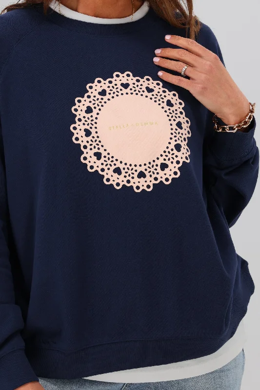 Stella + Gemma Classic Sweater Navy Blush Doily