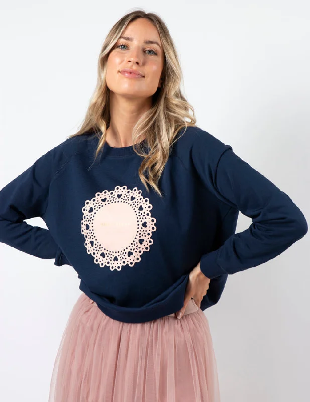 Stella + Gemma Classic Sweater Navy Blush Doily