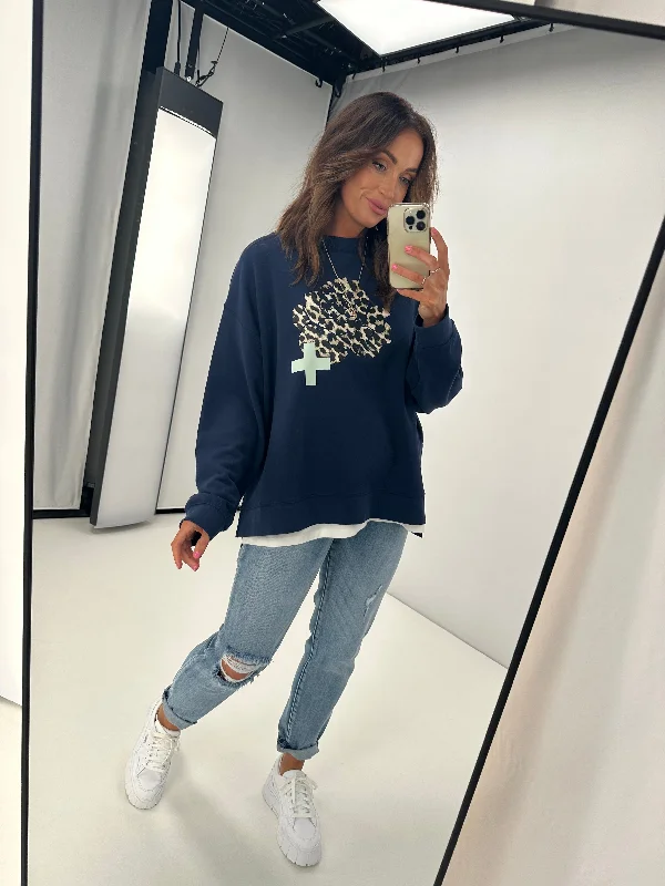 Stella + Gemma Sunday Sweater Navy Leopard Rose