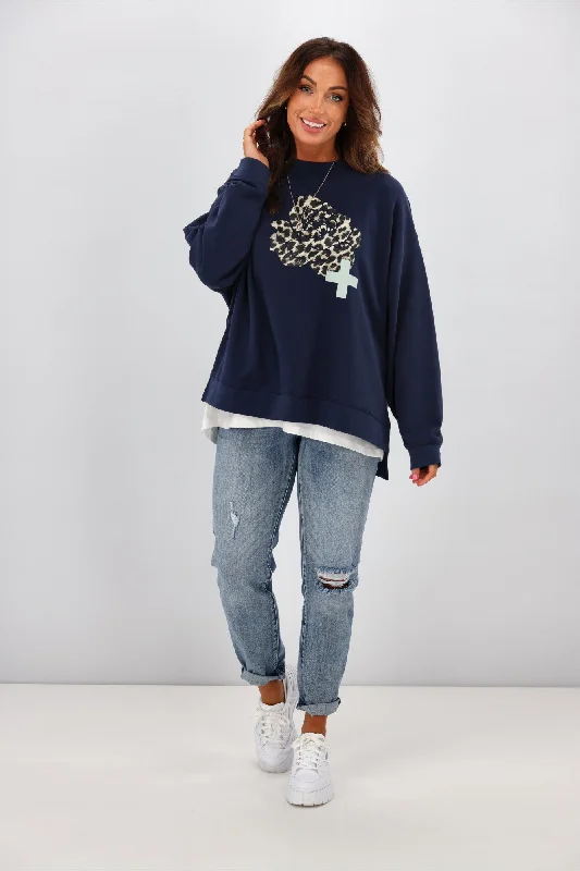 Stella + Gemma Sunday Sweater Navy Leopard Rose