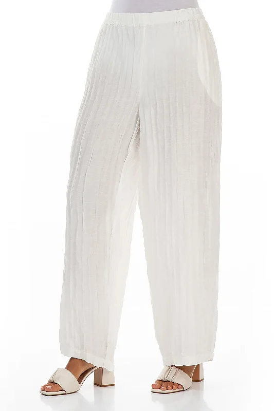 Straight Crinkled Off White Trousers