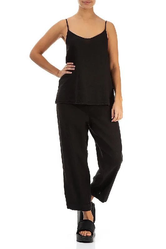 Strappy Black Linen Top