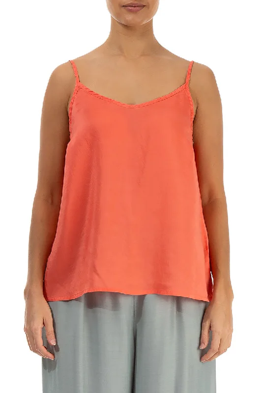 Strappy Living Coral Pure Silk Top