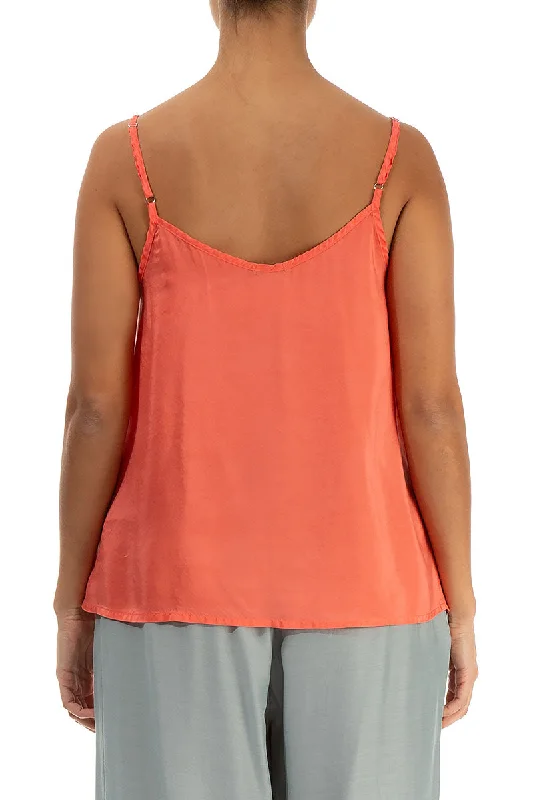 Strappy Living Coral Pure Silk Top