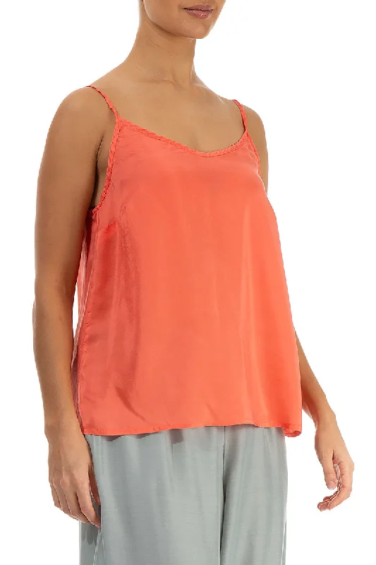 Strappy Living Coral Pure Silk Top