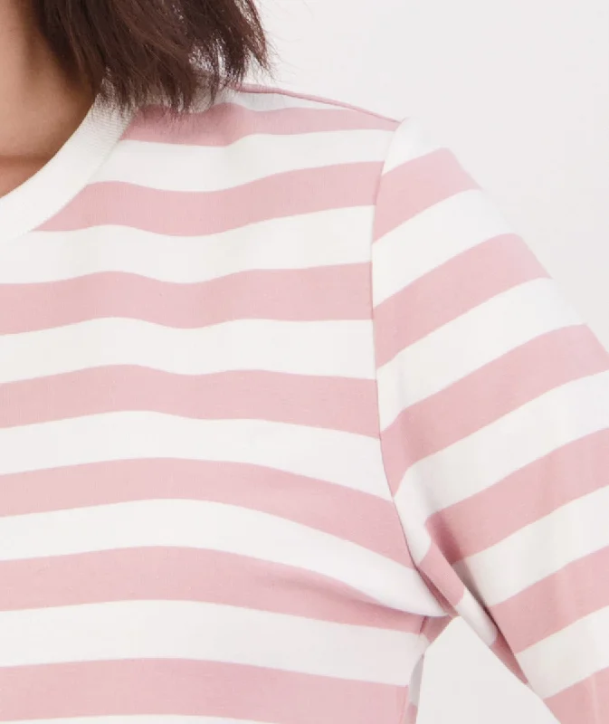 Swanndri Papamoa LS Stripe T Shirt Dusty Rose White