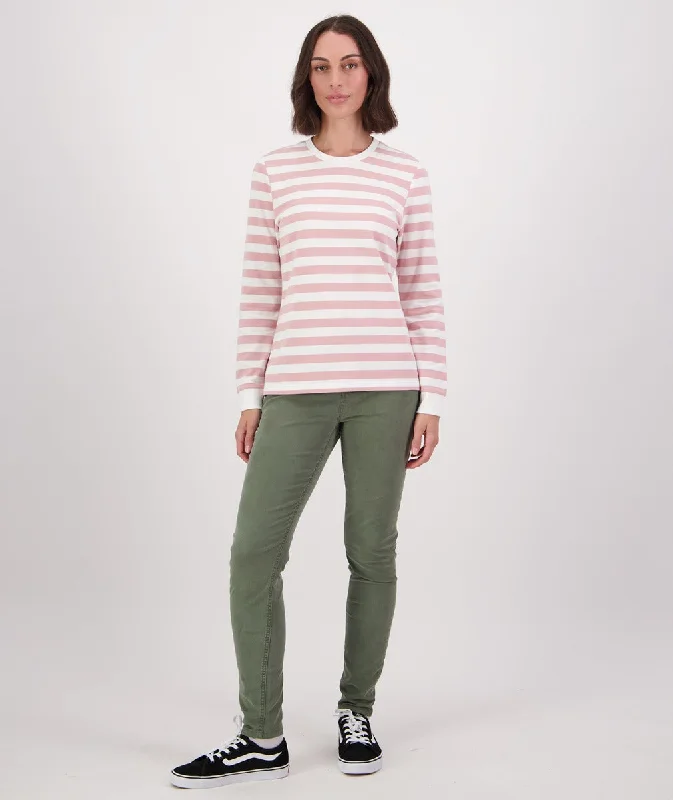 Swanndri Papamoa LS Stripe T Shirt Dusty Rose White