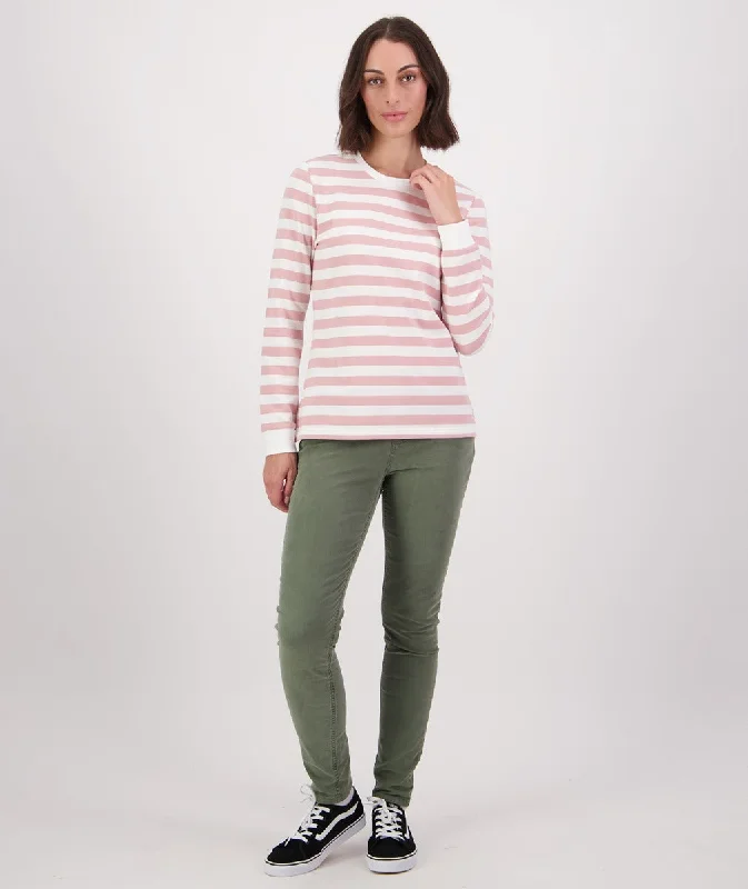 Swanndri Papamoa LS Stripe T Shirt Dusty Rose White