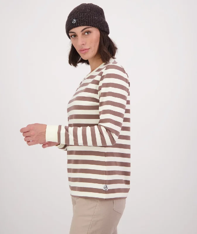 Swanndri Papamoa LS Stripe T Shirt Walnut White