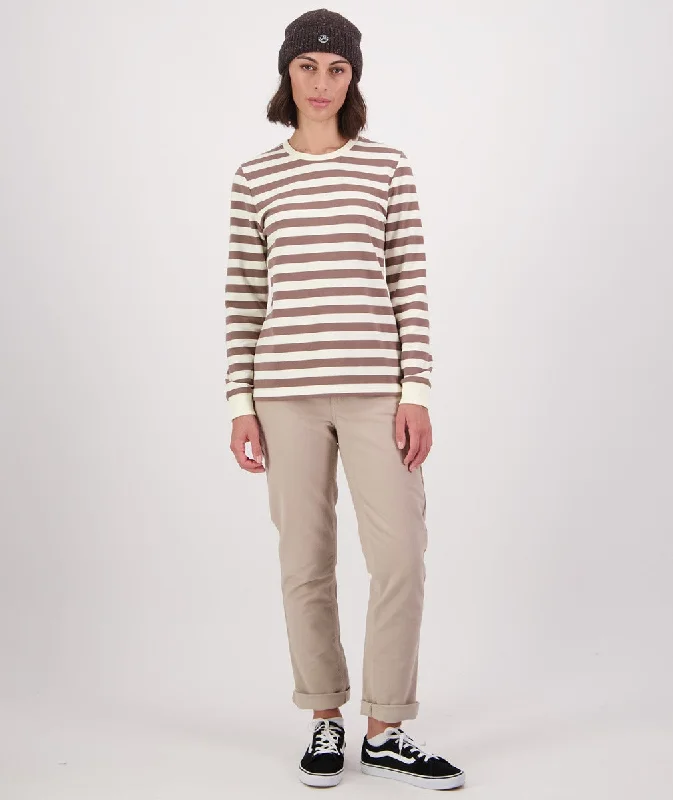 Swanndri Papamoa LS Stripe T Shirt Walnut White