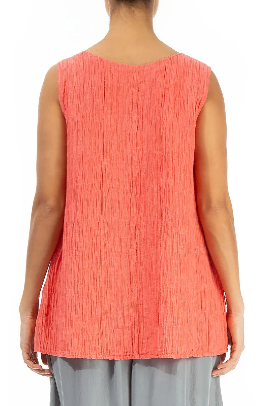 Sweetheart Neck Crinkled Living Coral Silk Top