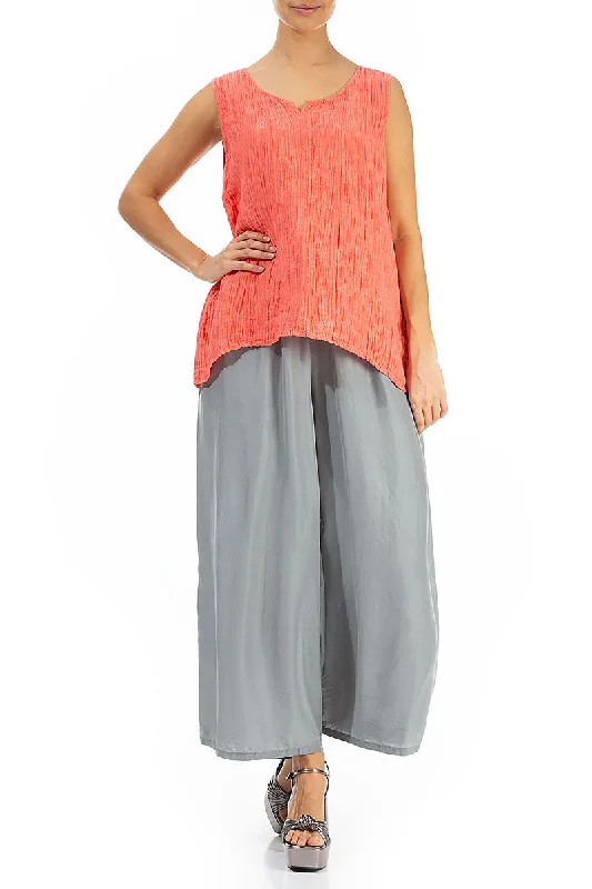 Sweetheart Neck Crinkled Living Coral Silk Top