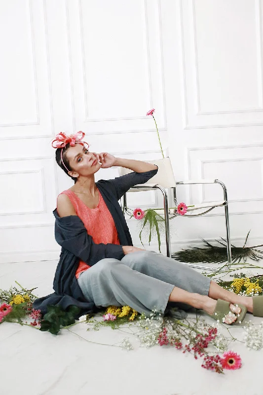 Sweetheart Neck Crinkled Living Coral Silk Top