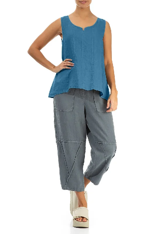 Sweetheart Neck Denim Linen Top