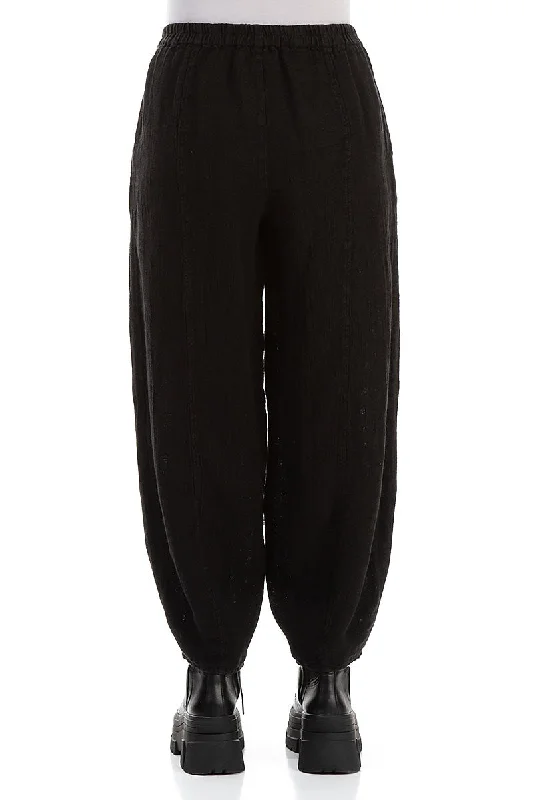 Taper Black Mélange Linen Trousers