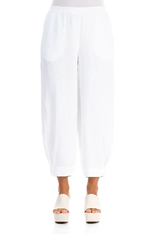 Taper Cuff White Linen Trousers