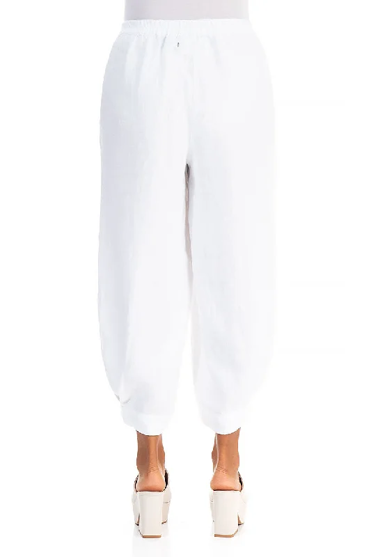 Taper Cuff White Linen Trousers