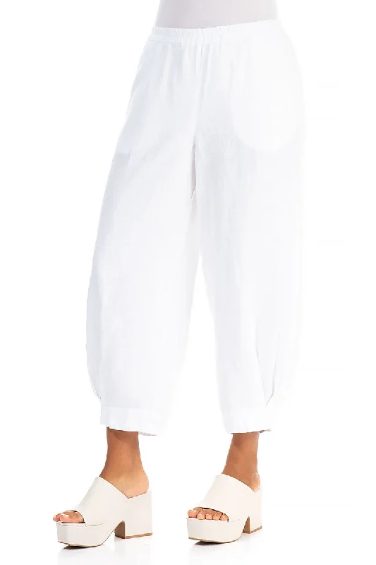 Taper Cuff White Linen Trousers