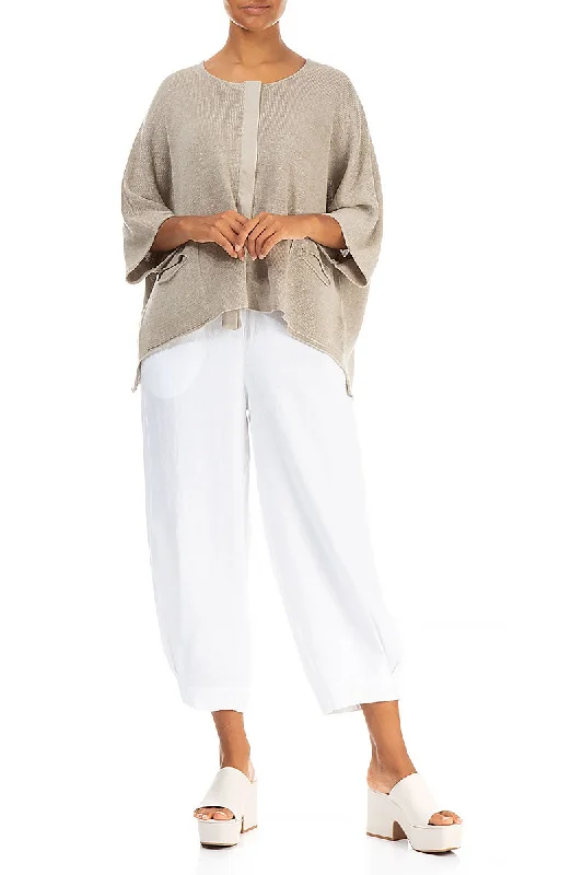 Taper Cuff White Linen Trousers