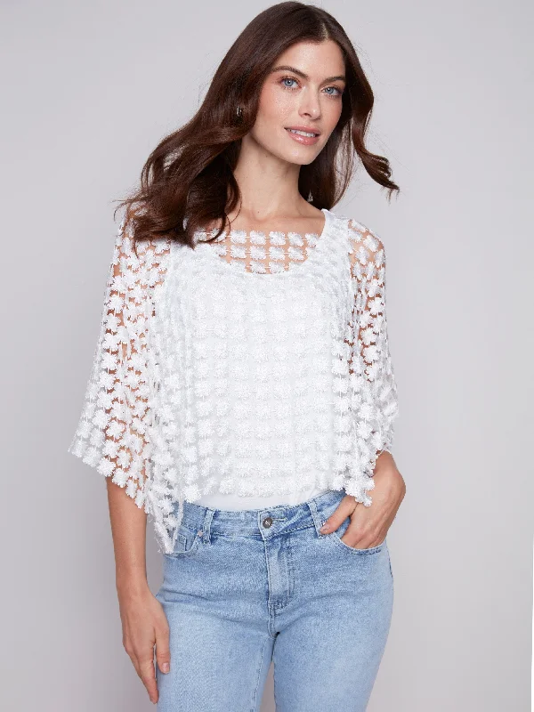 Textured Crochet Flower Top - White