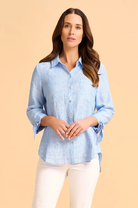 Tie Sleeve Linen Shirt - Chambray Cross Dye