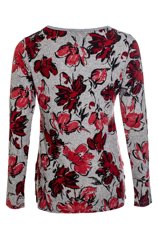 Round neck printed Warm Touch Top | RED BLACK FLOWER | 7903ZZ