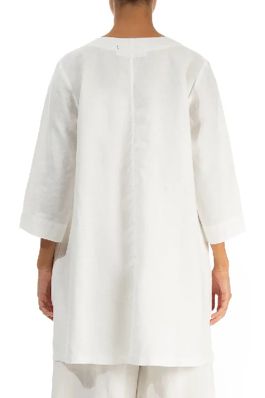 Twin Pockets Off White Linen Tunic