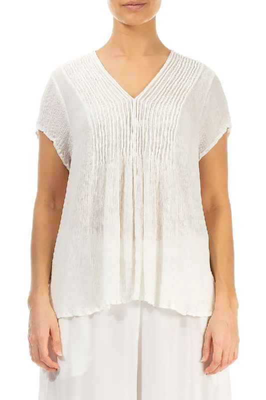 V-Neck Off White Silk Viscose Blouse