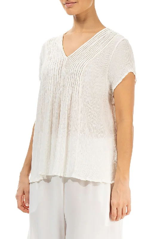 V-Neck Off White Silk Viscose Blouse