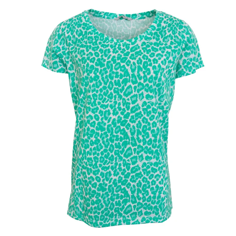 Scoop Neck Animal Print T-Shirt - Aqua/White