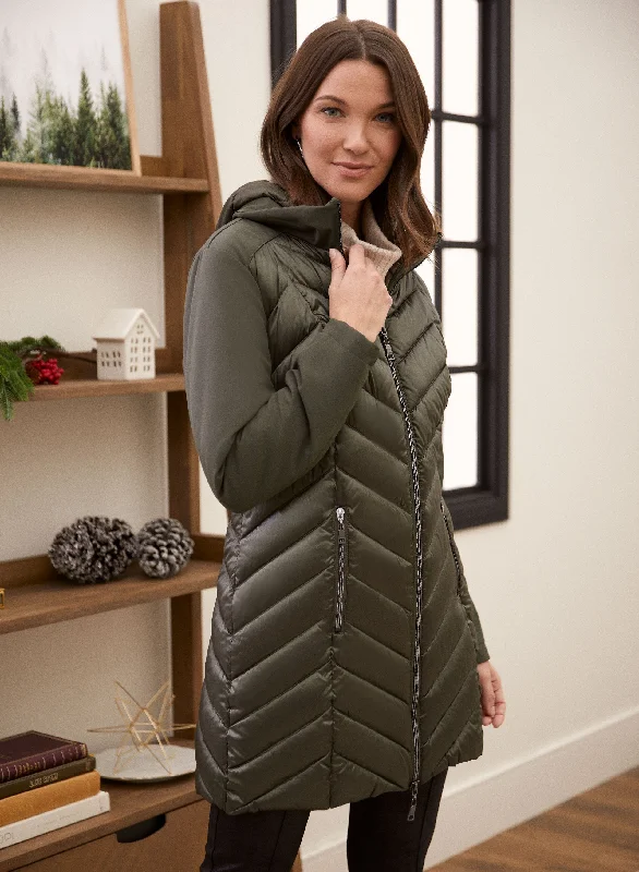 Vegan Down Chevron Quilted Coat