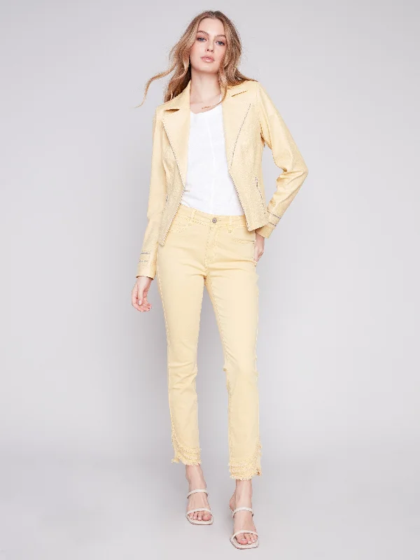 Vintage Faux Leather Jacket - Lemon