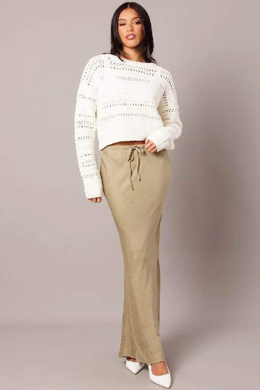 White Crochet Jumper Long Sleeve Crew Neck