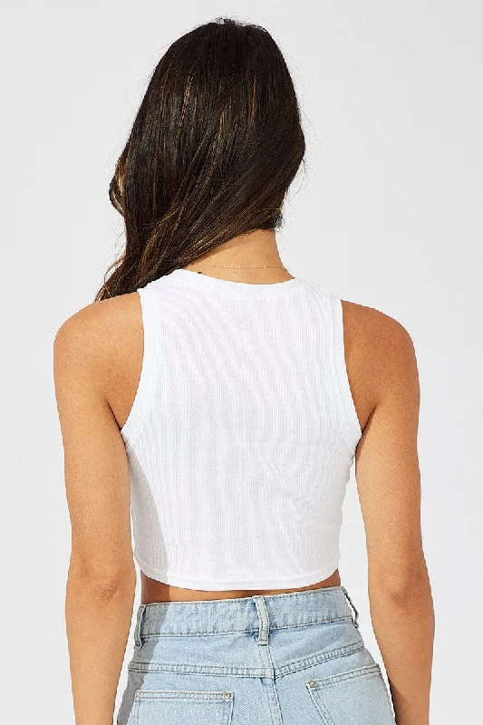 White Crop Tank Top Crew neck