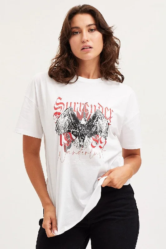 White Graphic T Shirt Short Sleeve