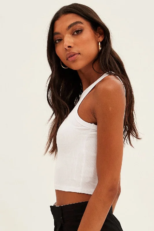 White Graphic Tank Palm Springs Crop