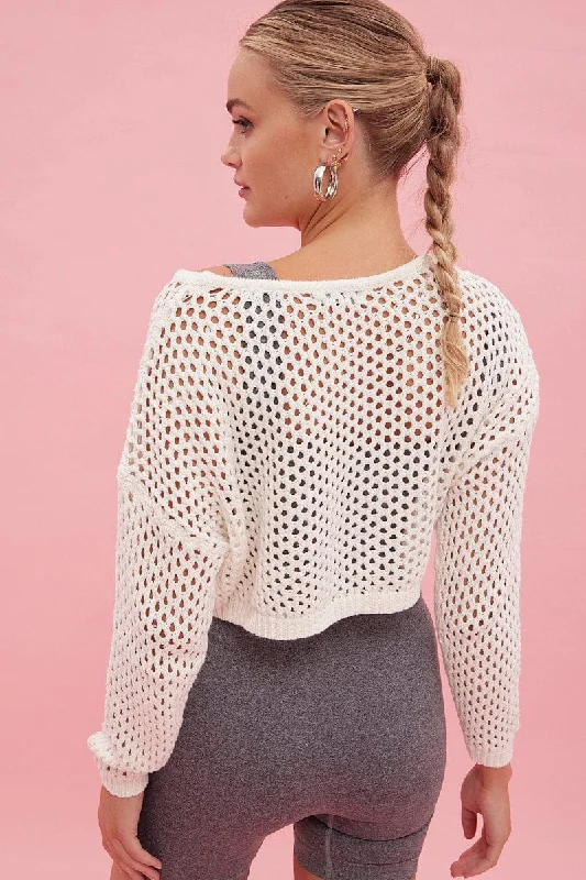 White Knit Jumper Long Sleeve Fishnet