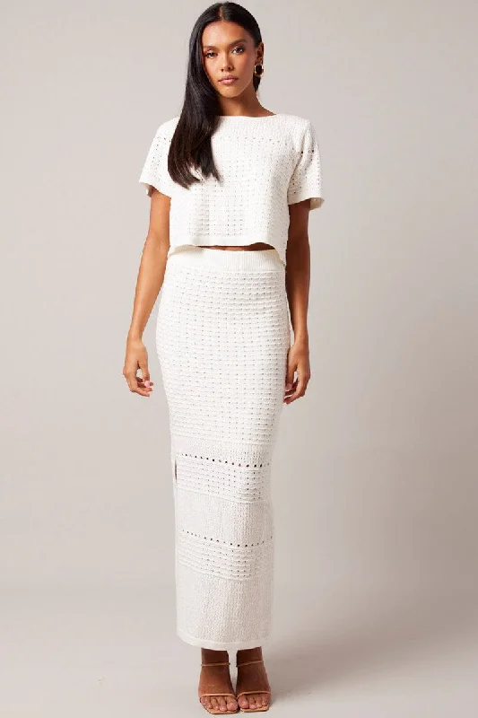 White Knit Skirt Crochet High Rise