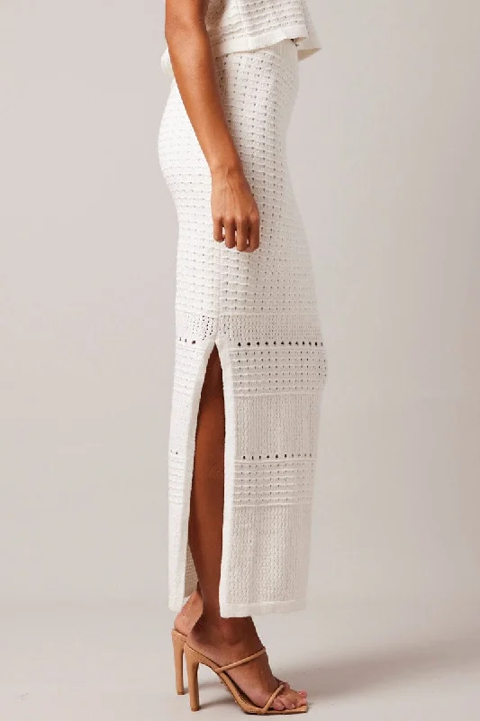 White Knit Skirt Crochet High Rise