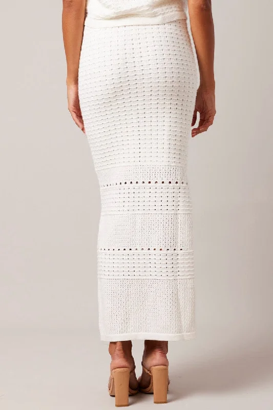 White Knit Skirt Crochet High Rise