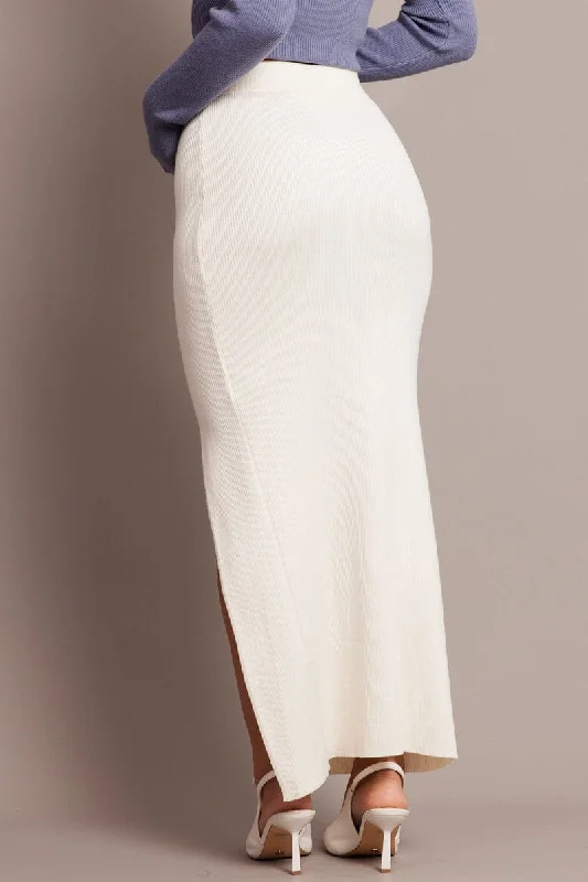 White Knit Skirt Front Split High Rise