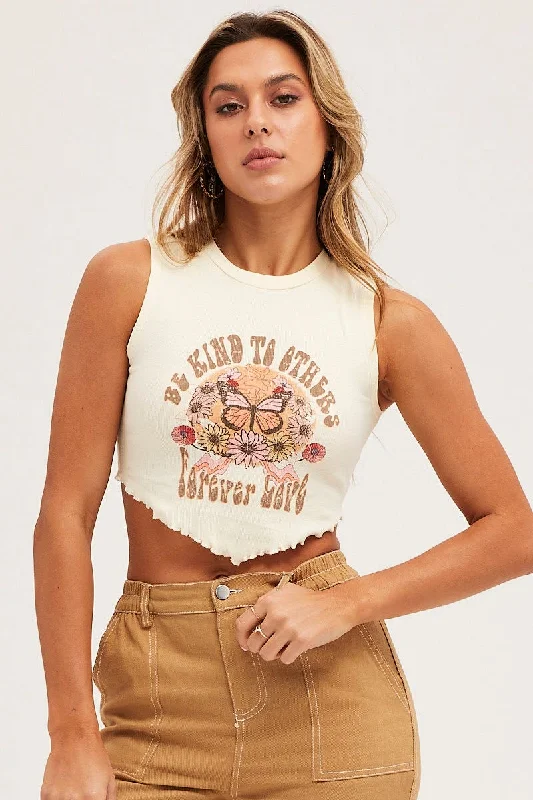 White Lettuce Scarf Hem Cropped Tank