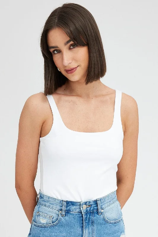 White Tank Top Sleeveless Square Neck