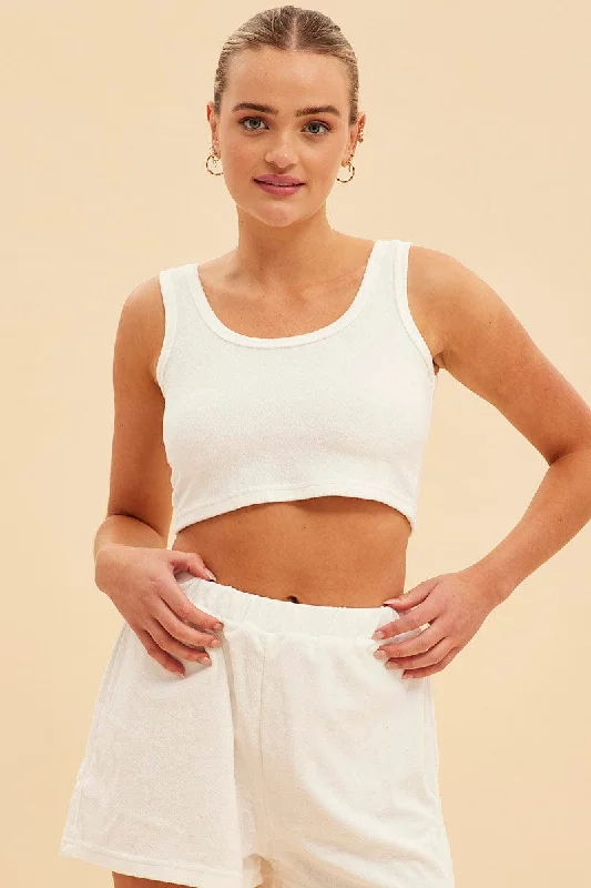 White Terry Beach Crop Tank