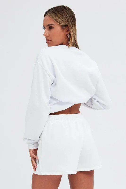 White Track Short Mid Rise Elastic Waist Brooklyn