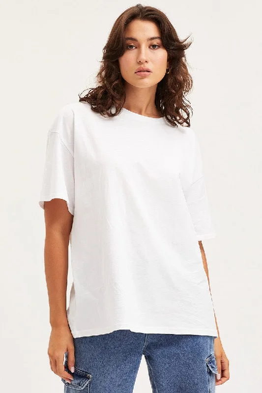 White Unisex T Shirt Short Sleeve Oversized Crew Neck