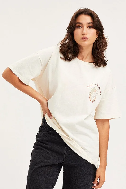 White Unisex T Shirt Short Sleeve Oversized Crew Neck