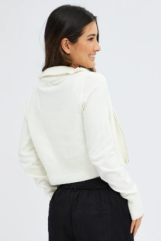 White Zip up Cardigan