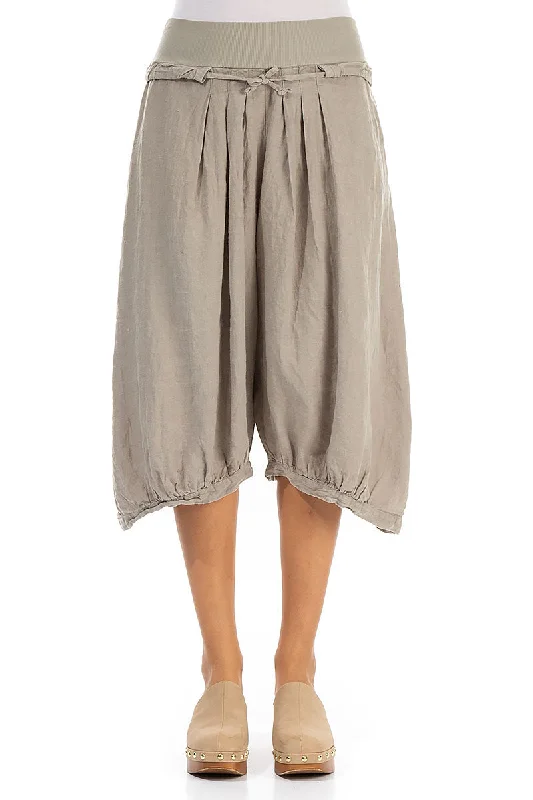 Wide Cropped Natural Linen Trousers